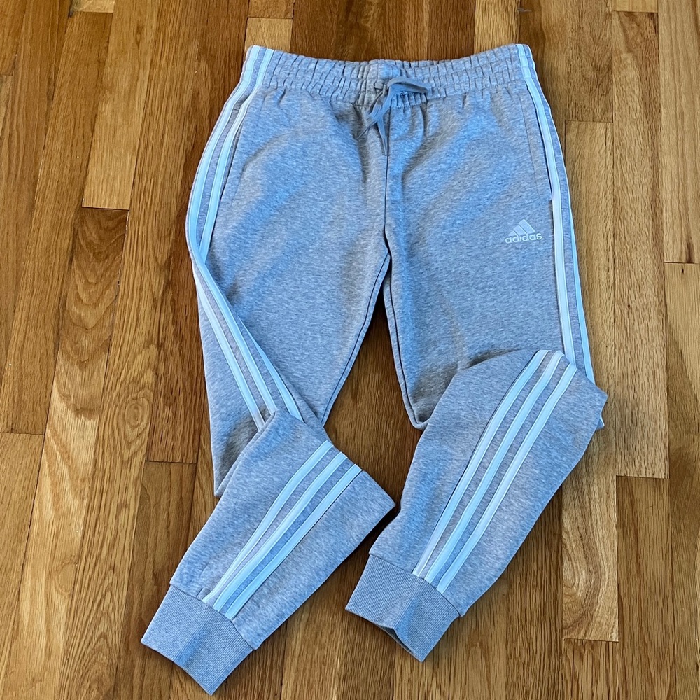 Adidas Light Gray Sweatpants with White Stripes